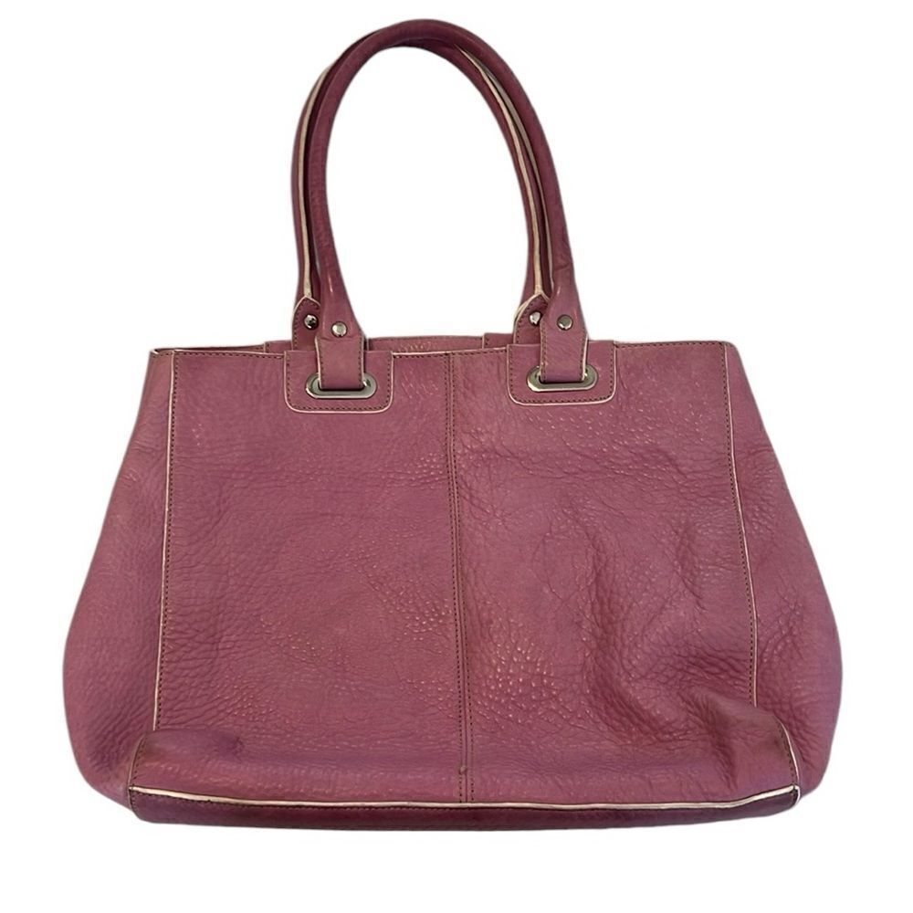 Levenger leather handbag satchel lavender with white piping clean inside EUC